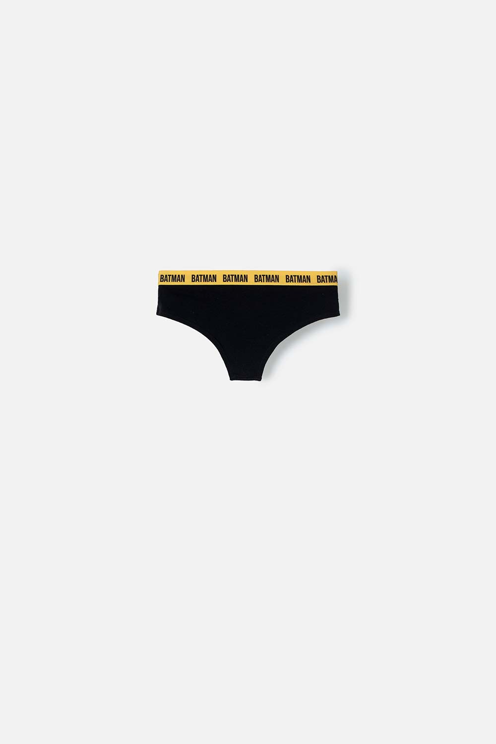 PANTY DE BATMAN NEGRA CON CINTURA ELÁSTICA AMARILLA PARA MUJER