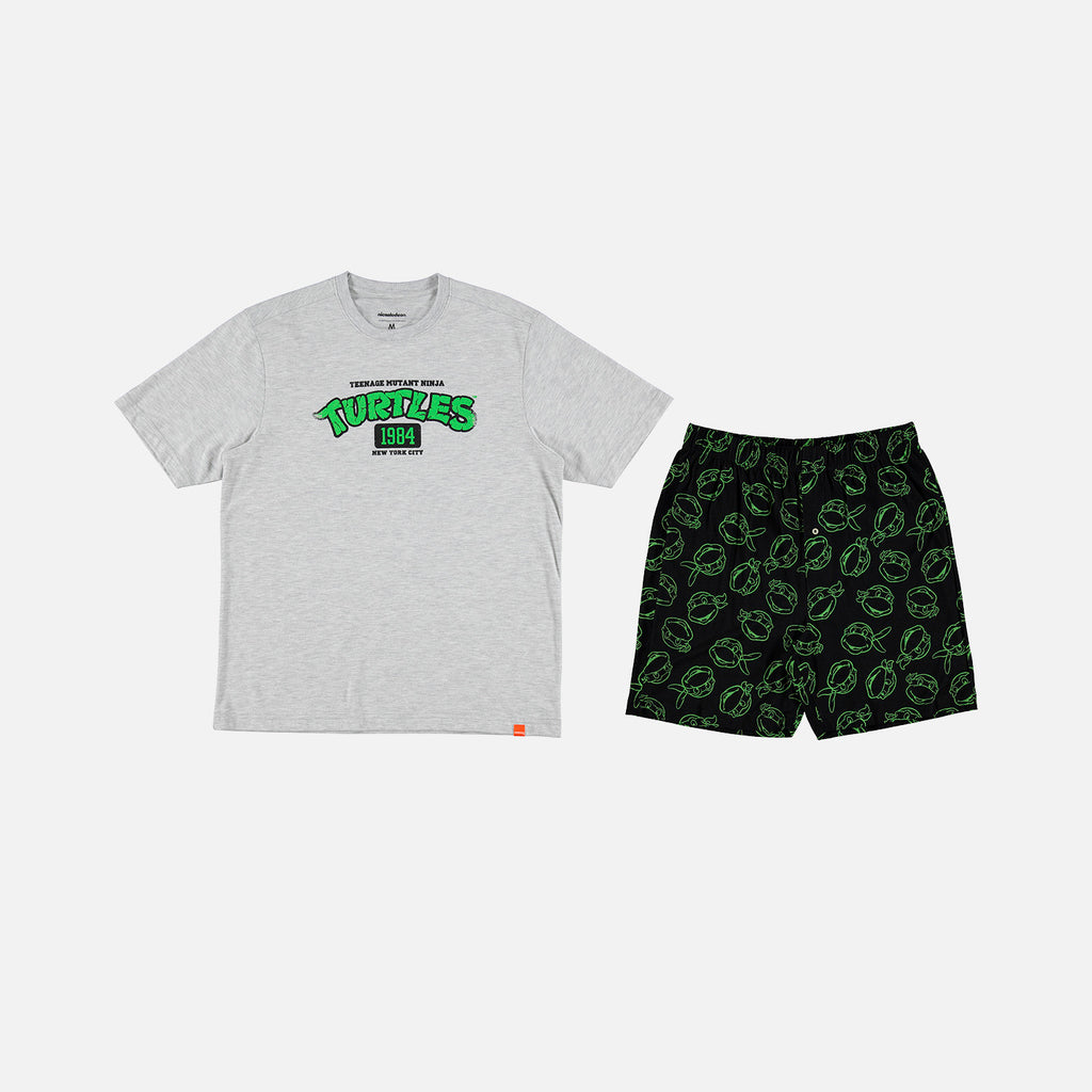 PIJAMA DE LAS TORTUGAS NINJA DE PANTALÓN CORTO GRIS Y NEGRA PARA HOMBRE