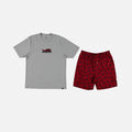 PIJAMA DE DEADPOOL DE PANTALÓN CORTO GRIS Y VINO TINTO PARA HOMBRE