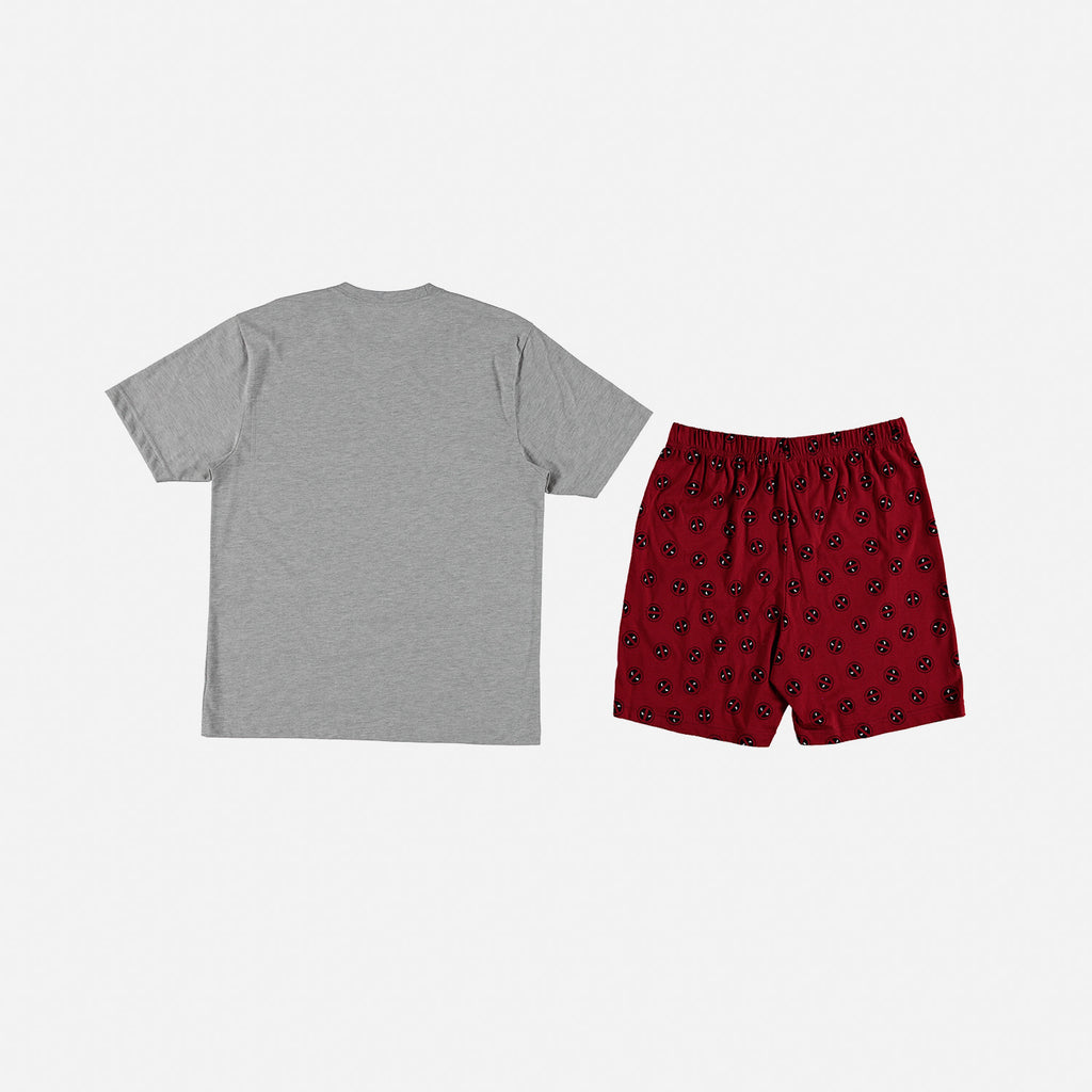 PIJAMA DE DEADPOOL DE PANTALÓN CORTO GRIS Y VINO TINTO PARA HOMBRE