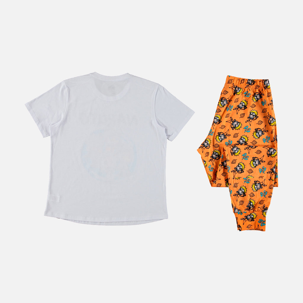 PIJAMA DE NARUTO DE PANTALÓN LARGO BLANCA Y NARANJA PARA MUJER