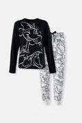 PIJAMA DE MINNIE MANGA LARGA NEGRA Y MARFIL PARA MUJER