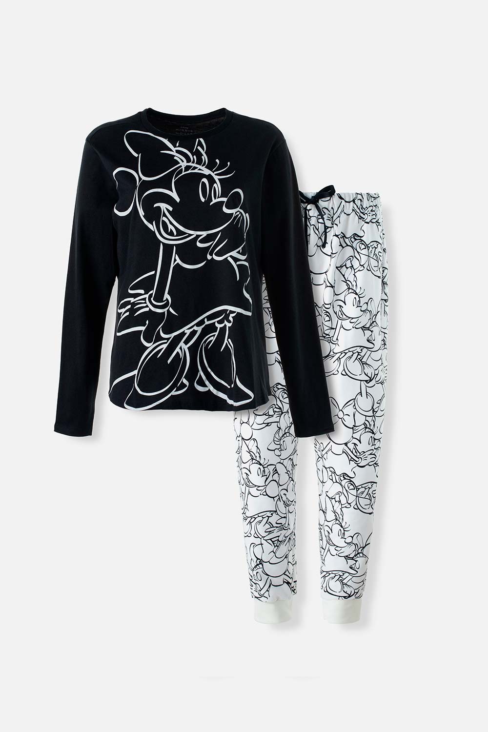 PIJAMA DE MINNIE MANGA LARGA NEGRA Y MARFIL PARA MUJER