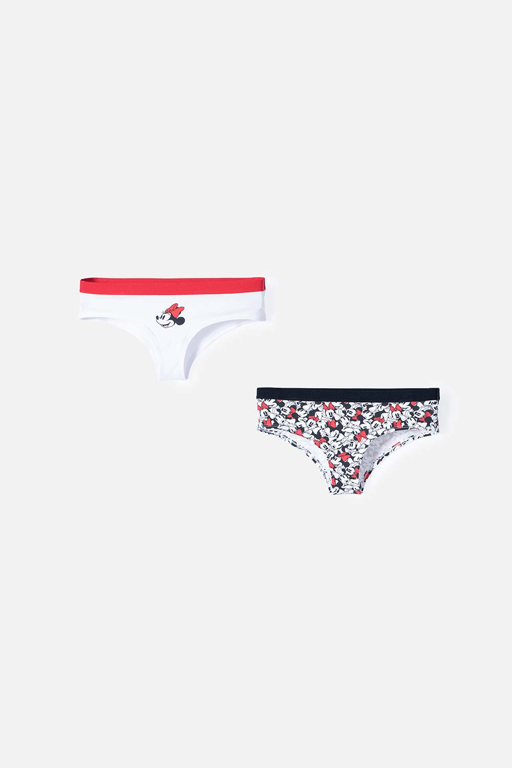 PACK X2 PANTIES DE MINNIE MOUSE BLANCA Y MULTICOLOR PARA MUJER