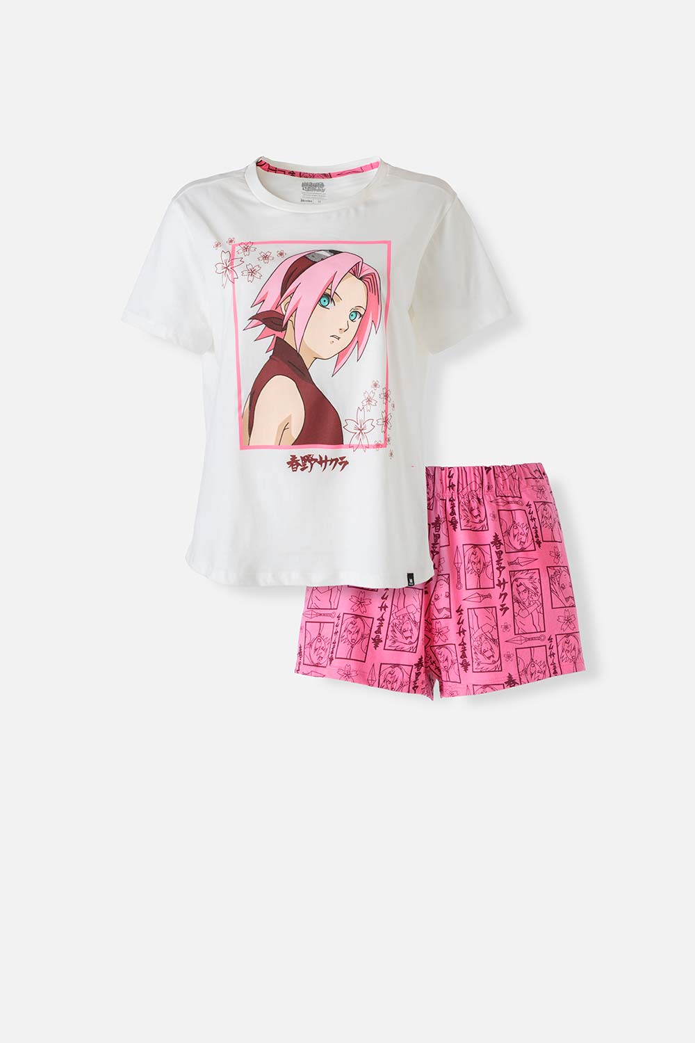 PIJAMA DE NARUTO ROSADO Y BLANCO DE PANTALÓN CORTO PARA MUJER