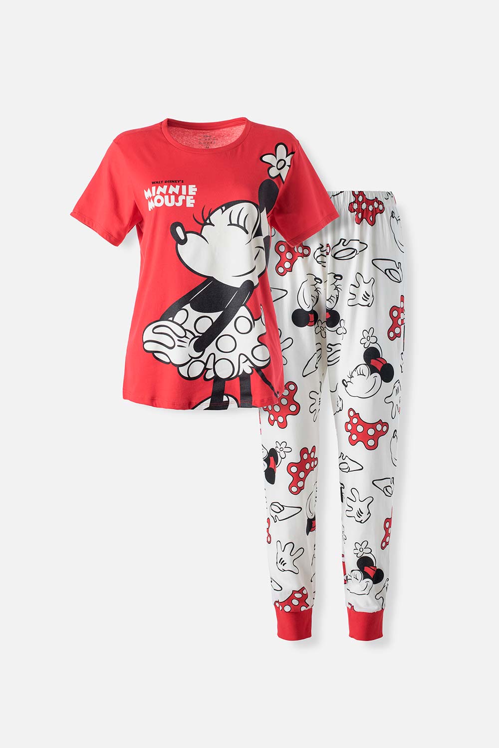 PIJAMA DE MINNIE MOUSE ROJA Y MARFIL MANGA CORTA PARA MUJER