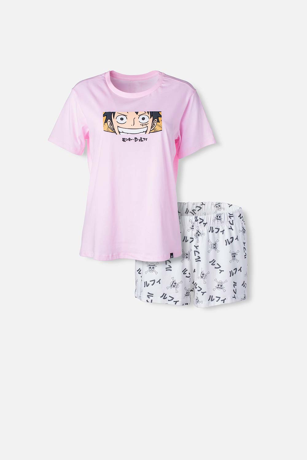 PIJAMA DE ONE PIECE ROSADA Y MARFIL CON SHORT PARA MUJER