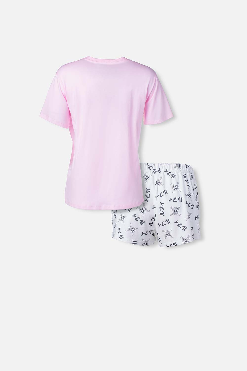 PIJAMA DE ONE PIECE ROSADA Y MARFIL CON SHORT PARA MUJER