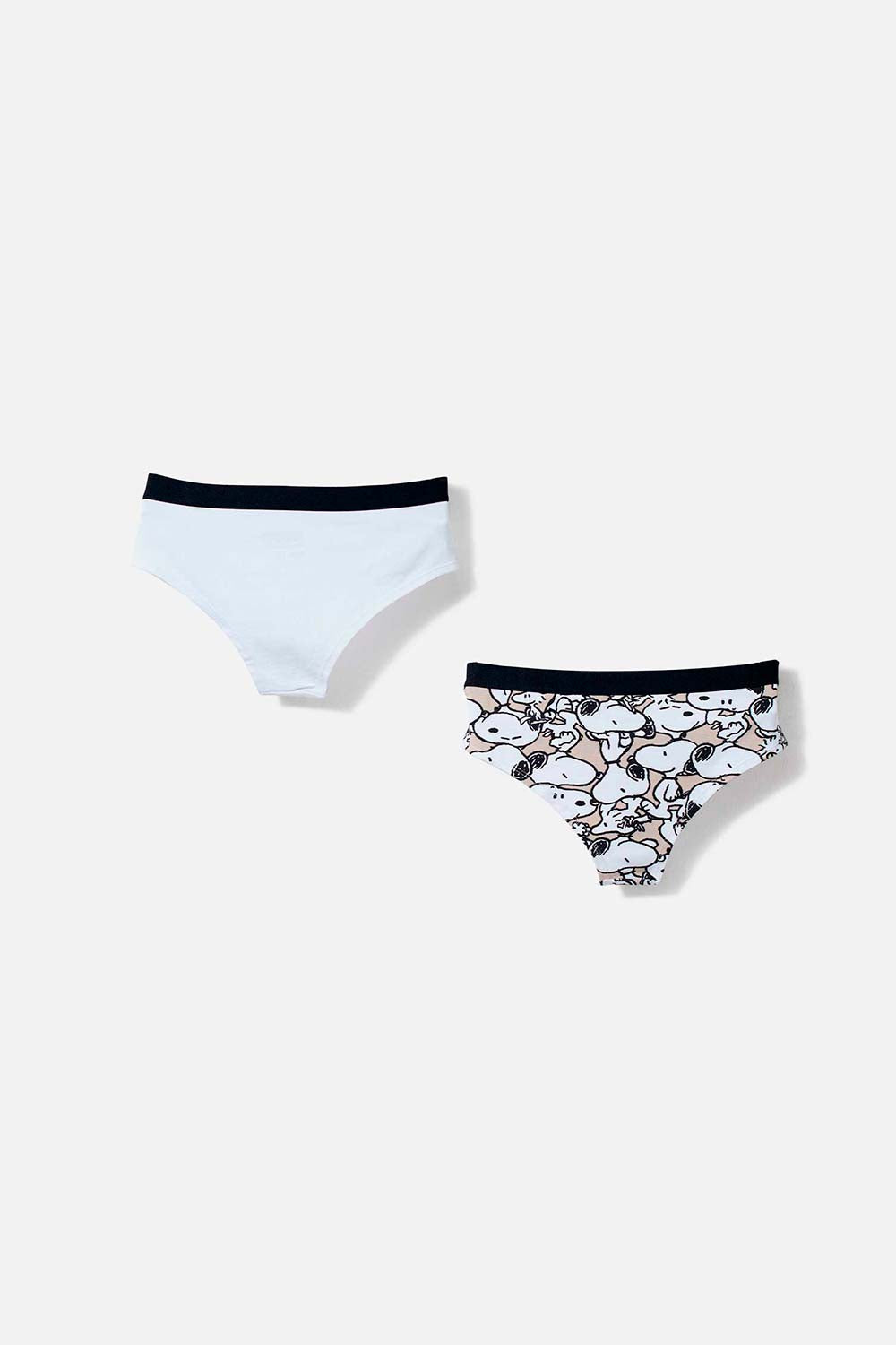 PACK X2 PANTIES DE SNOOPY CON CINTURA ELÁSTICA BLANCO Y CAQUI PARA MUJER