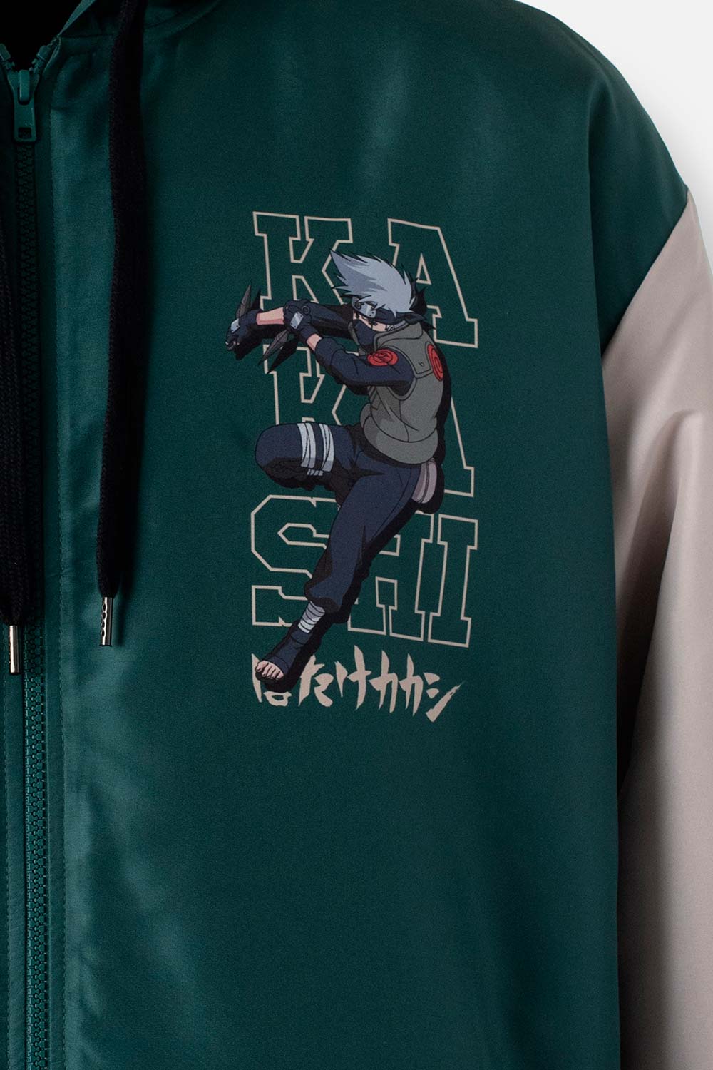 CHAQUETA DE NARUTO CON CIERRE Y CHOMPA VERDE Y MARFIL PARA HOMBRE