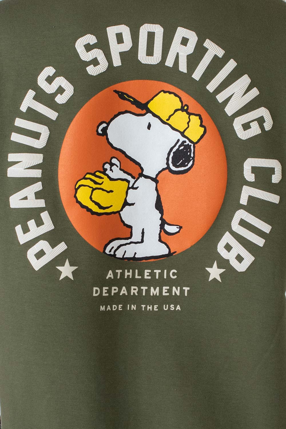 BUZO  DE SNOOPY CON CIERRE Y CAPUCHA VERDE Y CAQUI PARA MUJER