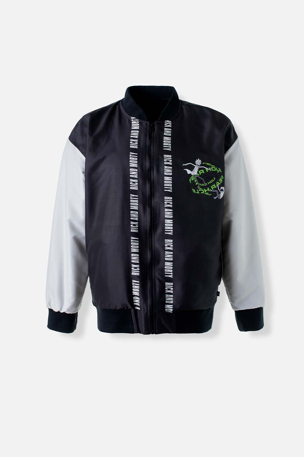 CHAQUETA DE RICK Y MORTY GRIS Y NEGRA ESTAMPADA PARA HOMBRE