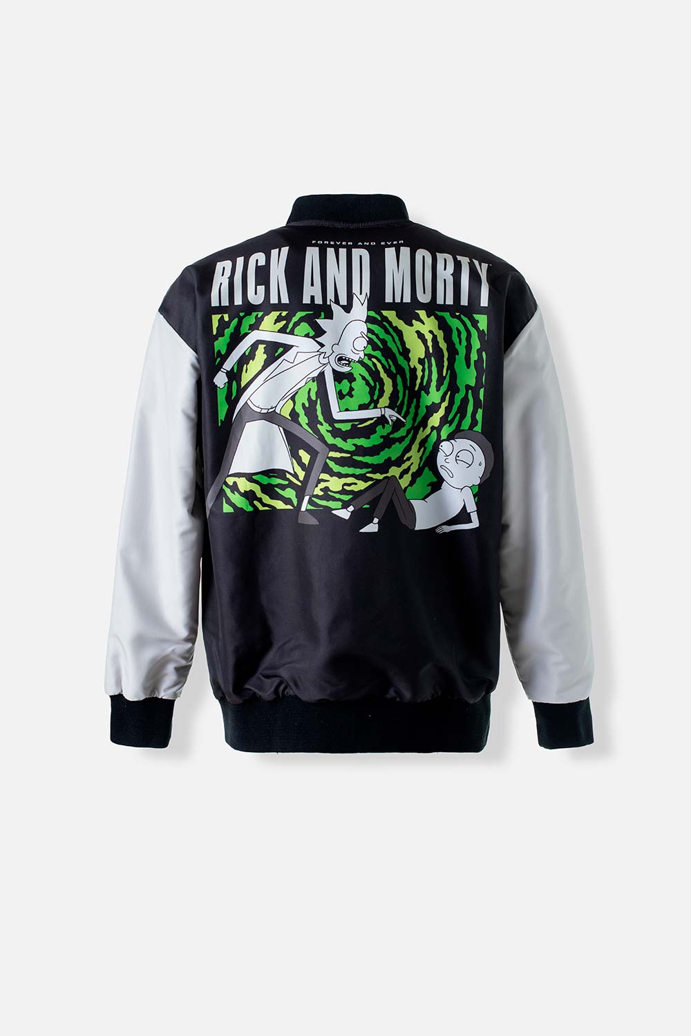 CHAQUETA DE RICK Y MORTY GRIS Y NEGRA ESTAMPADA PARA HOMBRE