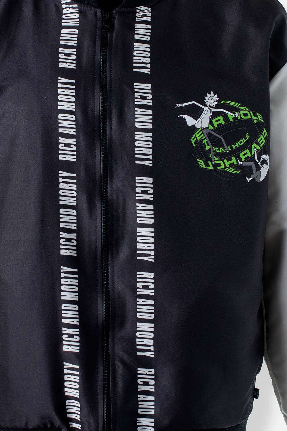 CHAQUETA DE RICK Y MORTY GRIS Y NEGRA ESTAMPADA PARA HOMBRE