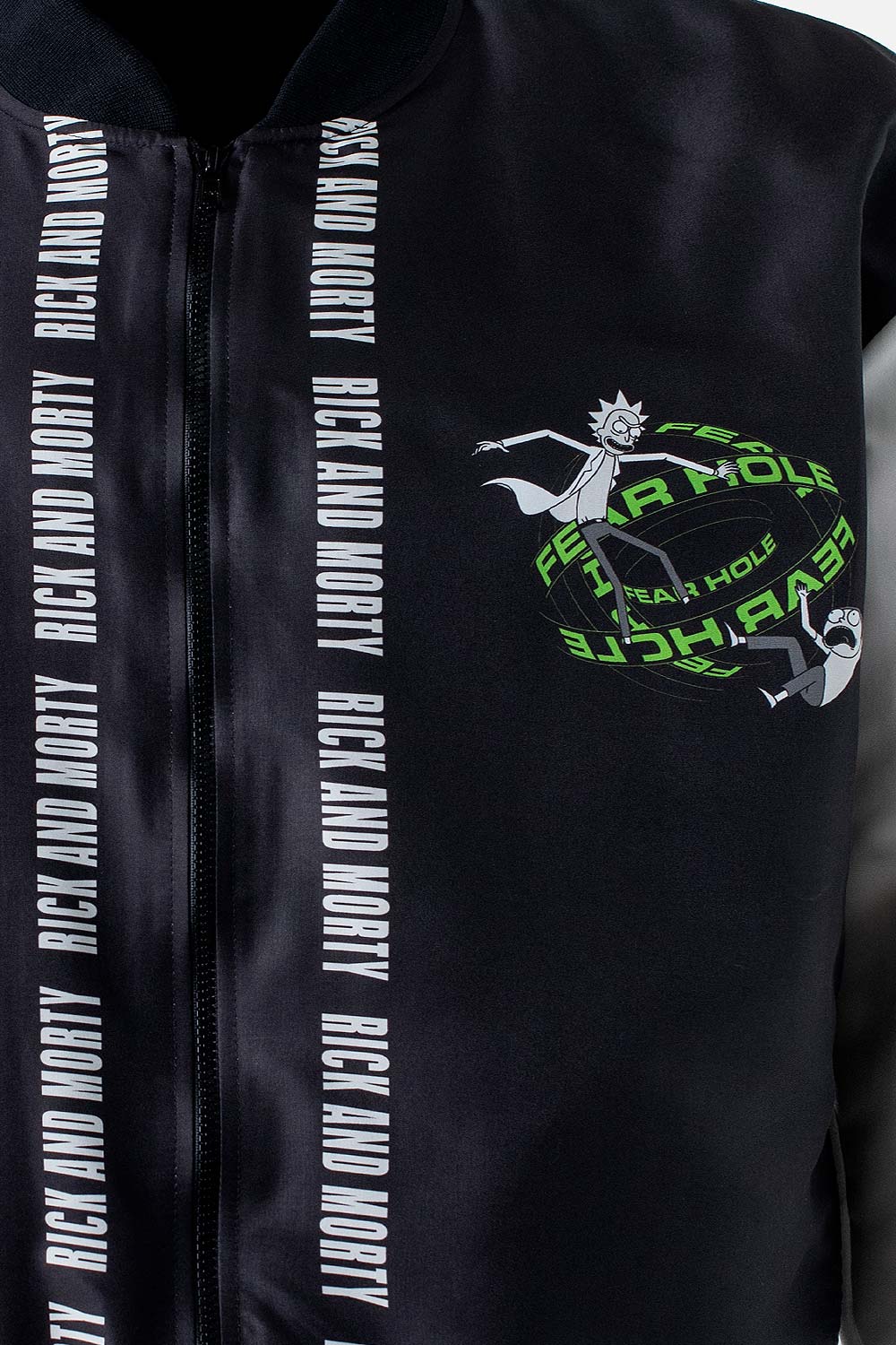 CHAQUETA DE RICK Y MORTY GRIS Y NEGRA ESTAMPADA PARA HOMBRE