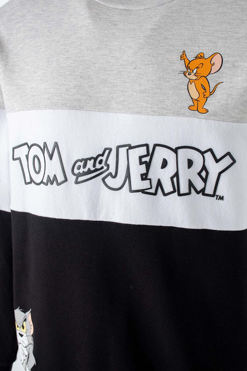 BUZO DE TOM Y JERRY GRIS JASPE, BLANCO Y NEGRO CERRADO PARA GÉNERO NEUTRO