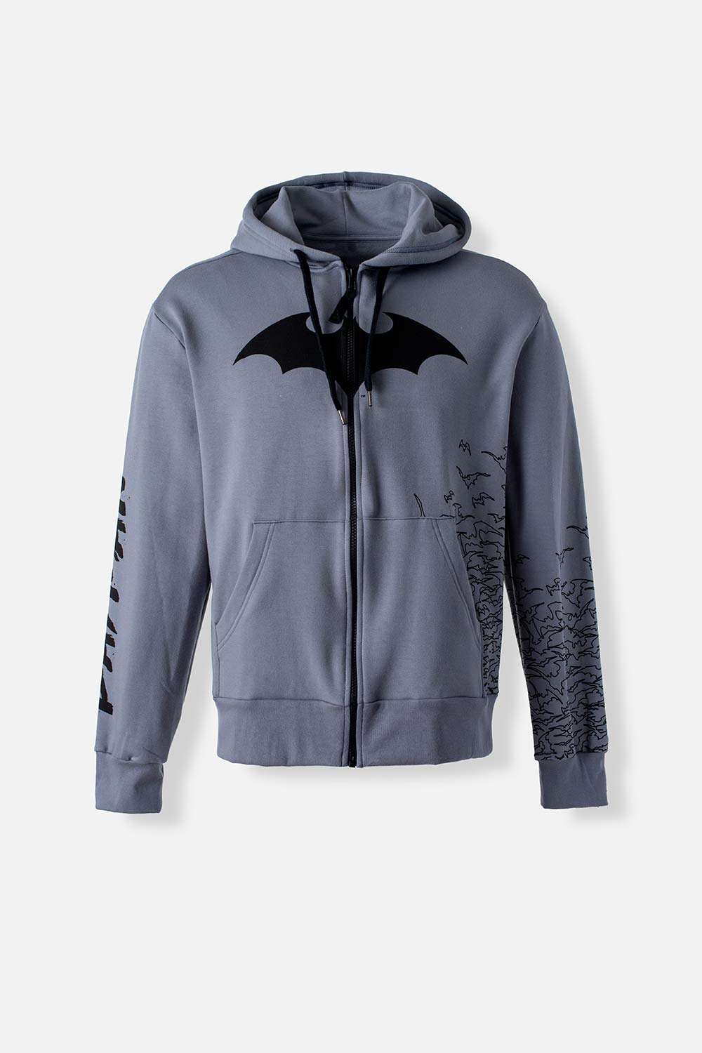 BUZO DE BATMAN CON CIERRE Y CAPUCHA GRIS PARA HOMBRE