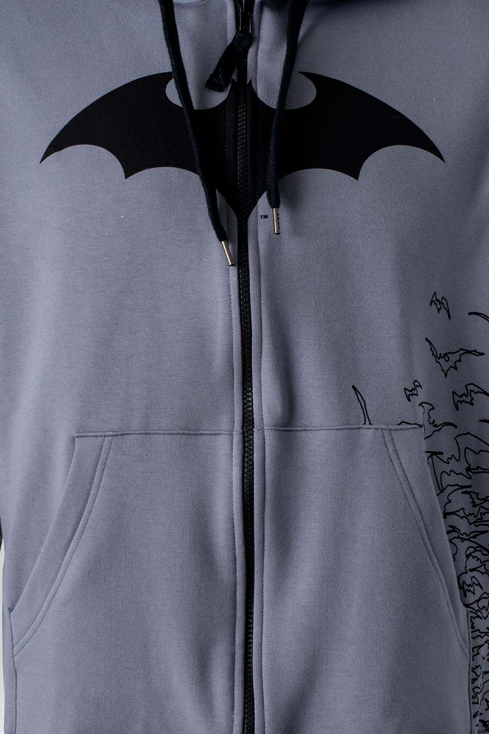 BUZO DE BATMAN CON CIERRE Y CAPUCHA GRIS PARA HOMBRE