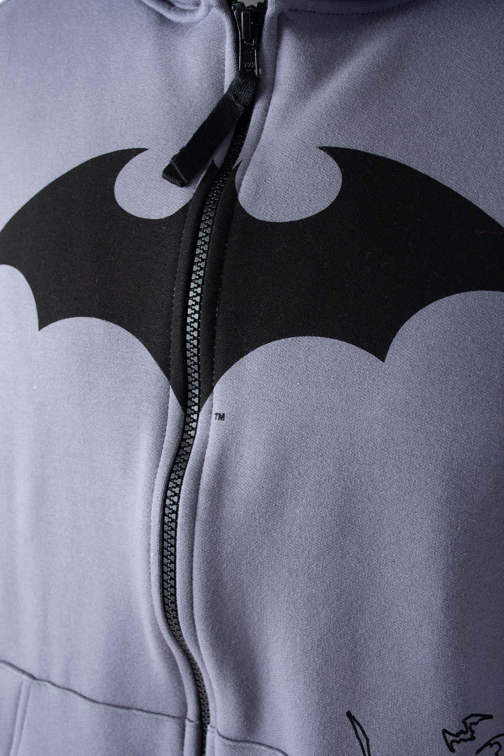 BUZO DE BATMAN CON CIERRE Y CAPUCHA GRIS PARA HOMBRE
