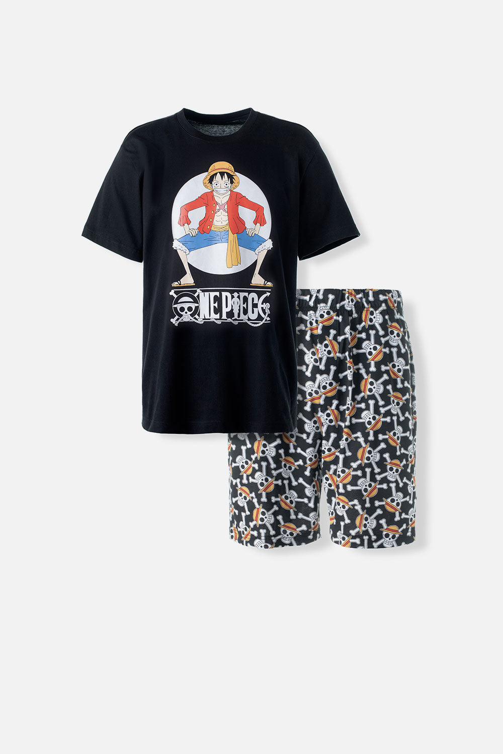 PIJAMA DE ONE PIECE DE PANTALÓN CORTO NEGRO PARA HOMBRE