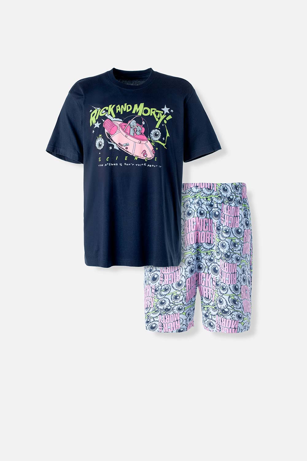 PIJAMA DE RICK & MORTY AZUL Y BLANCA DE PANTALÓN CORTO PARA HOMBRE