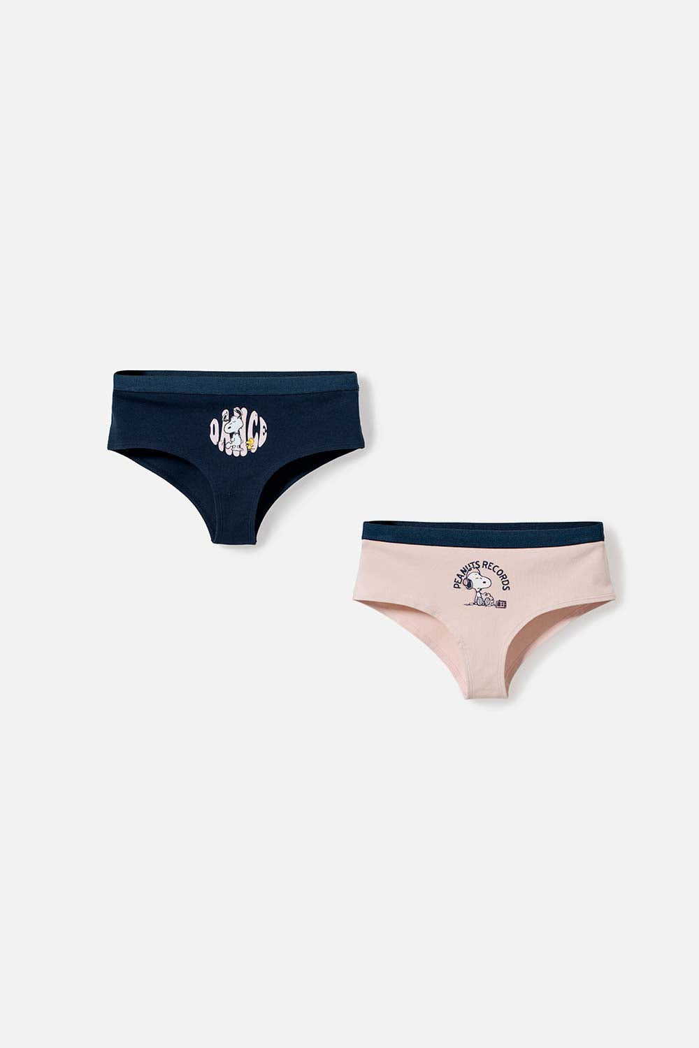 PACK X2 PANTIES DE SNOOPY AZUL OSCURO Y PALO DE ROSA PARA MUJER