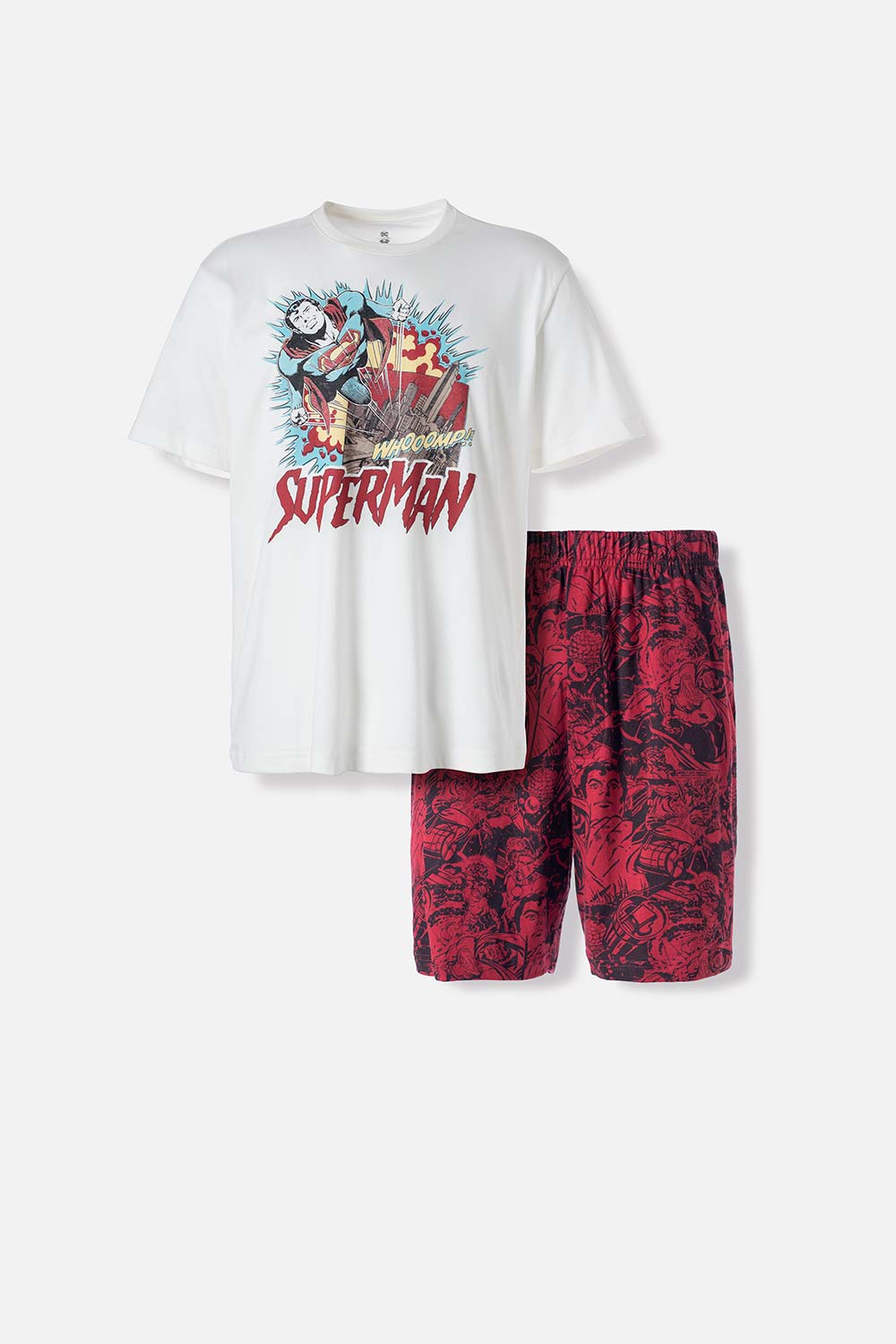 PIJAMA DE SUPERMAN GRIS Y ROJO CON BERMUDA PARA HOMBRE