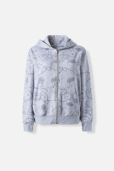 BUZO DE SNOOPY GRIS CON CIERRE FRONTAL PARA MUJER