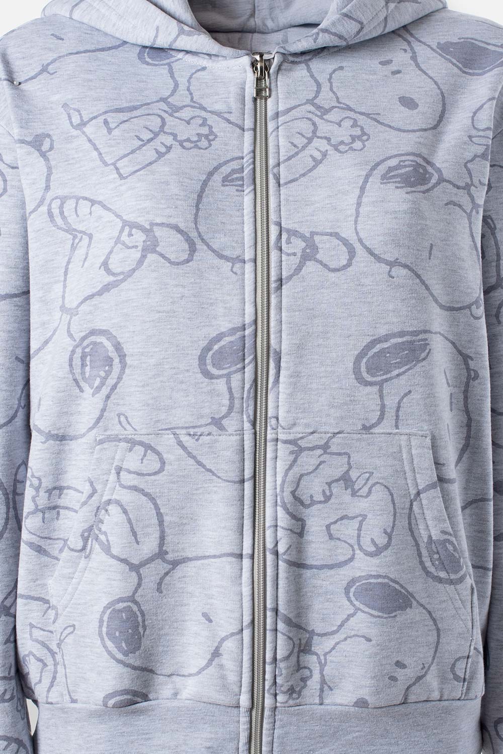 BUZO DE SNOOPY GRIS CON CIERRE FRONTAL PARA MUJER