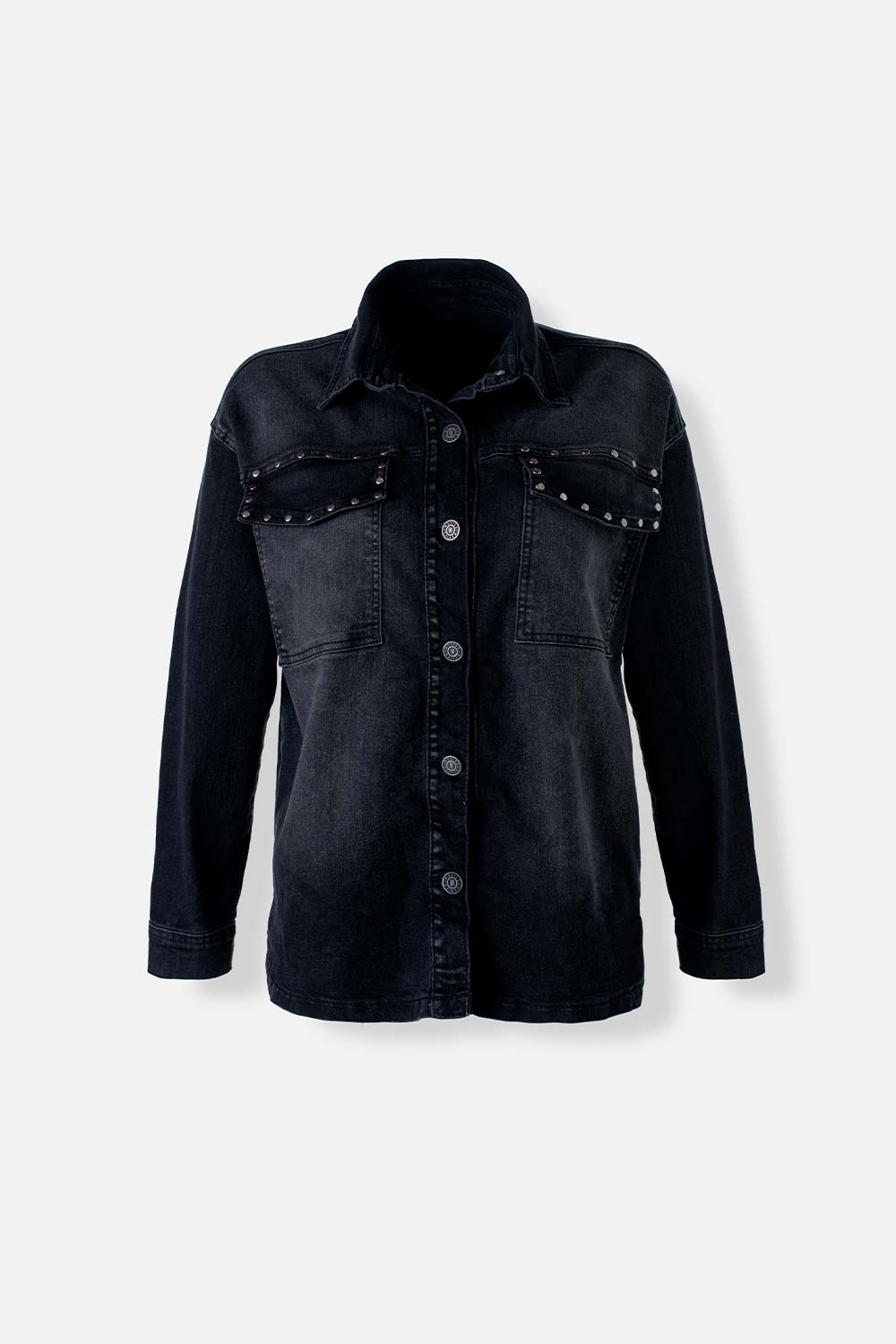 CHAQUETA DE MOVIES NEGRA CON TACHES DECORATIVOS PARA MUJER